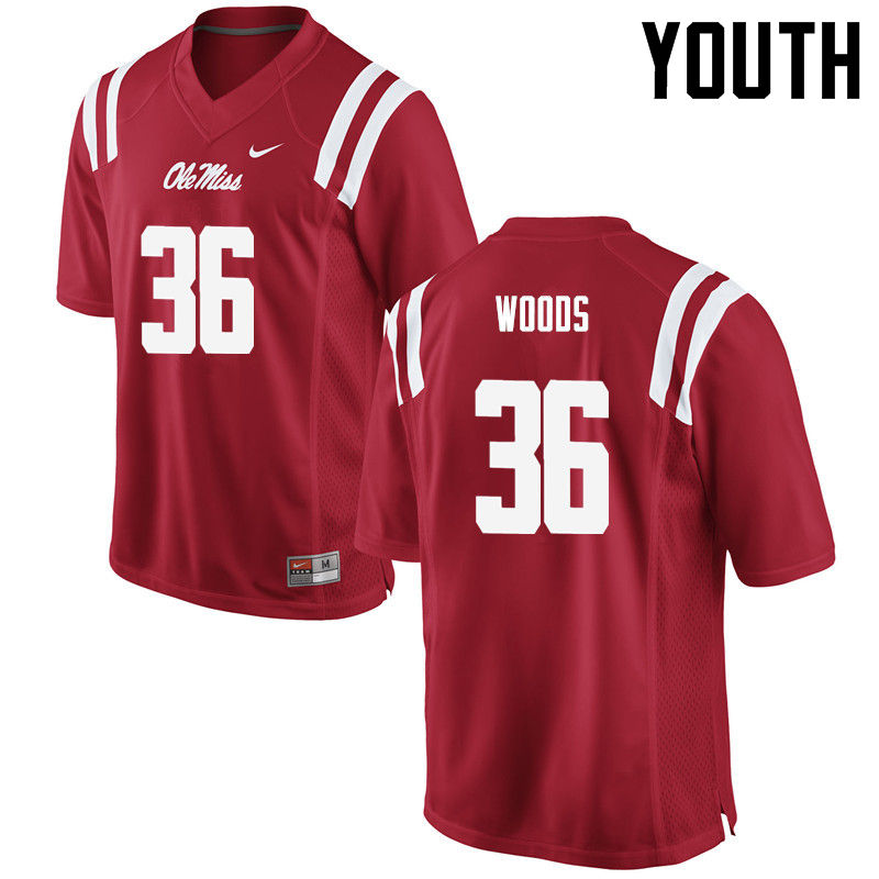 Zedrick Woods Ole Miss Rebels NCAA Youth Red #36 Stitched Limited College Football Jersey GBU6358VF